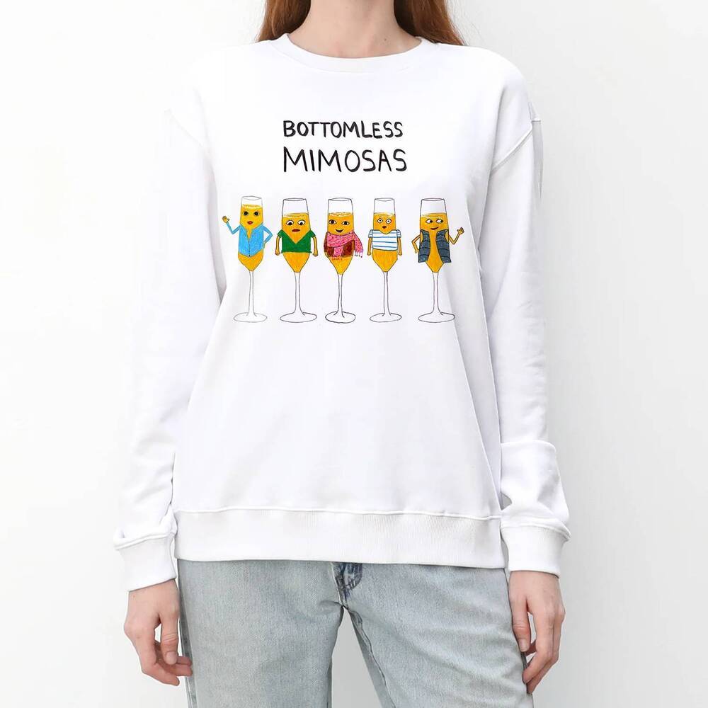 NEW UNFORTUNATE PORTRAIT unisex bottomless mimosas crewneck sweatshirt in white